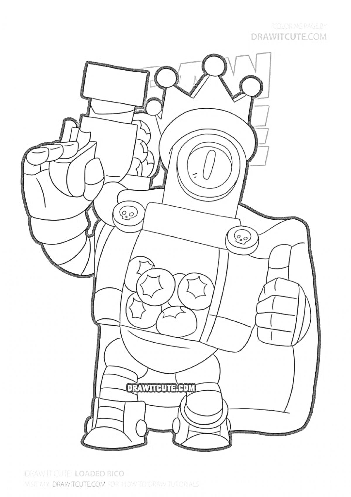Раскраска Рико из Браво Старс в короне и с поднятым пальцем вверх