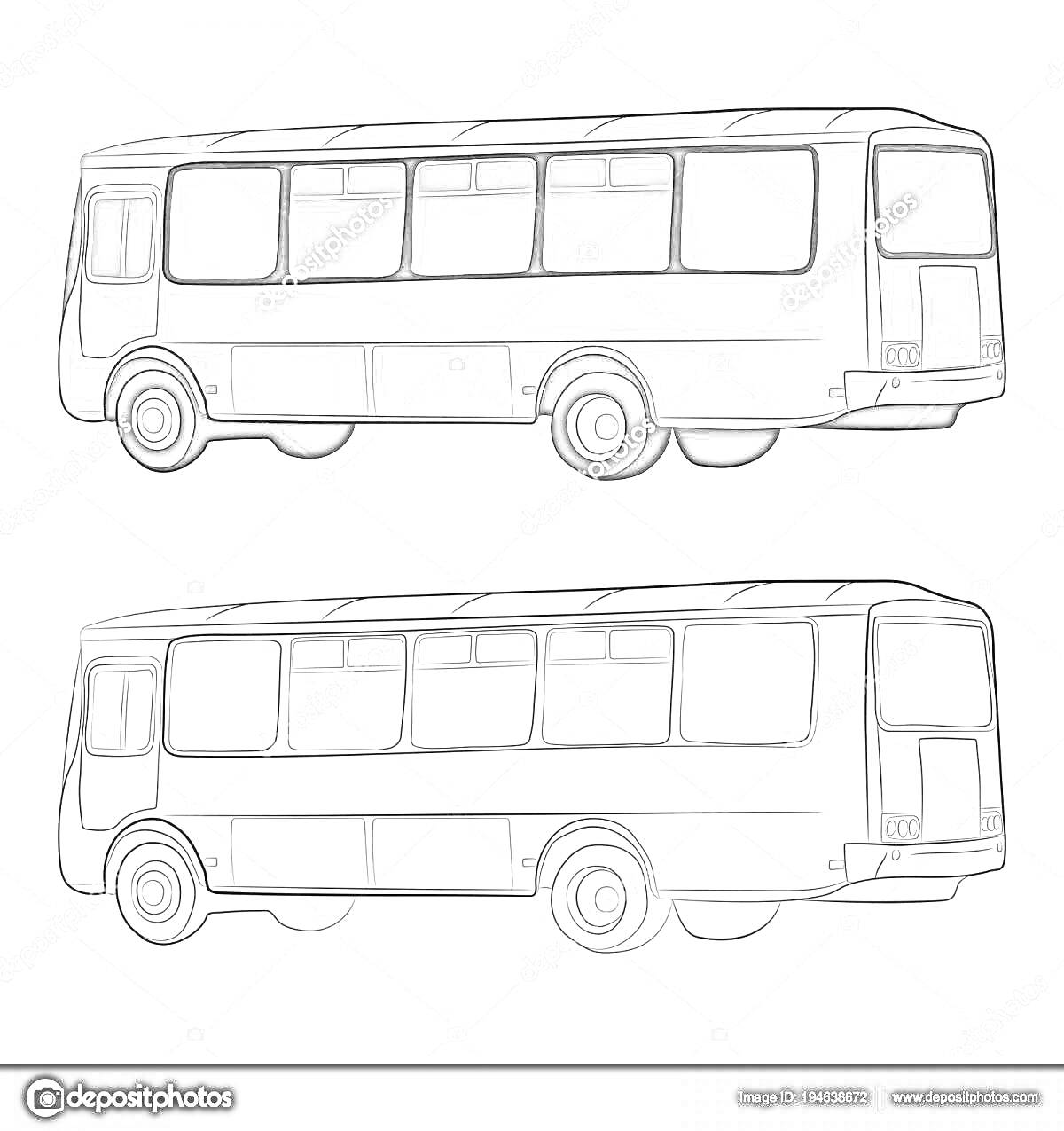 На раскраске изображено: Автобус, ПАЗ, Транспорт, Кузов, Колёса, Окна