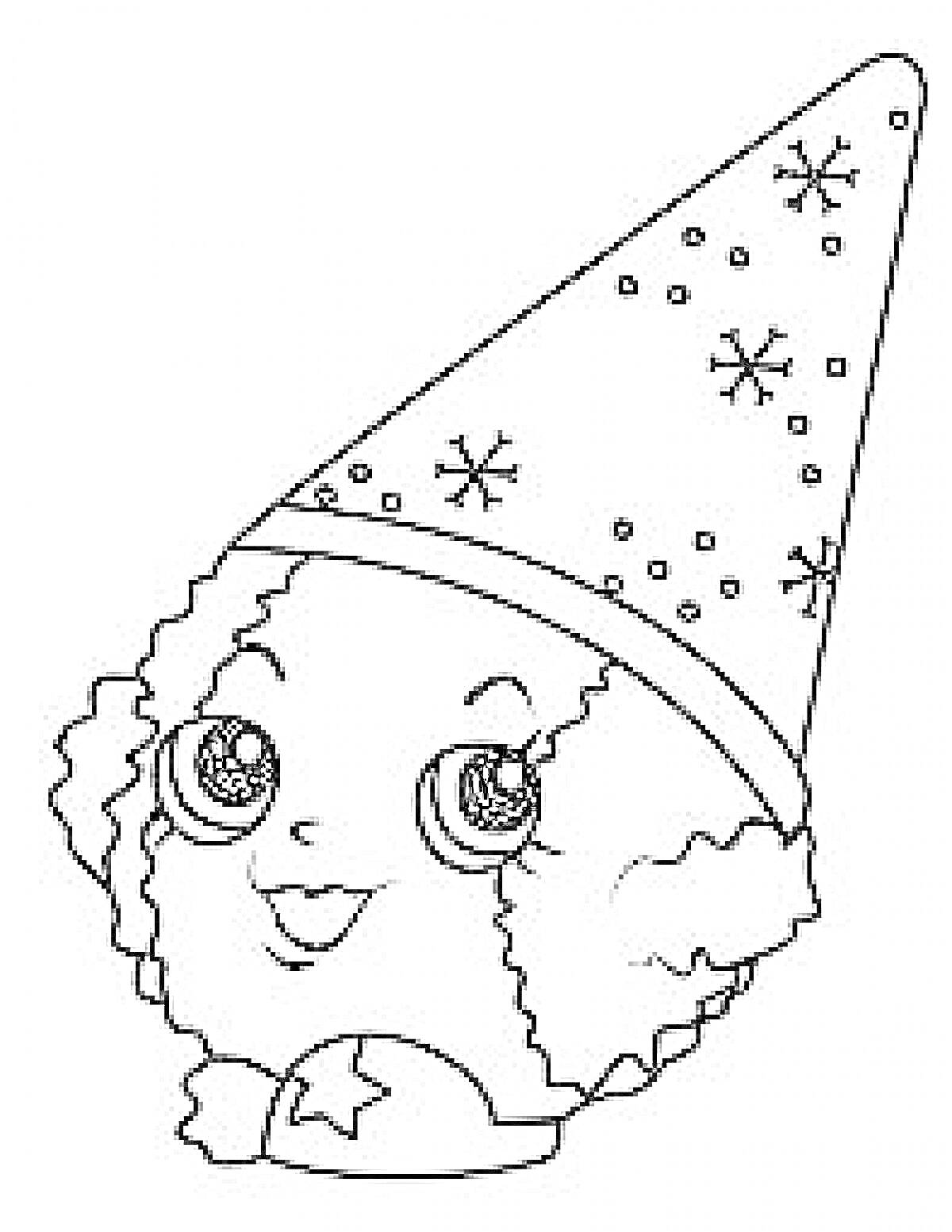 Раскраска Шопкинс, попкорн с колпаком, украшенным снежинками и точками