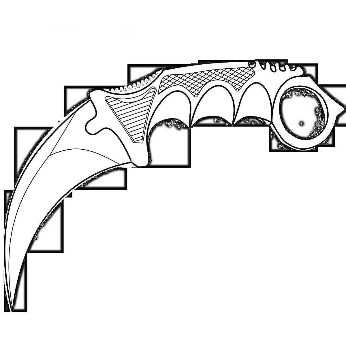 На раскраске изображено: Нож, M9, Standoff 2, Изогнутое лезвие, Кольцо на рукоятке