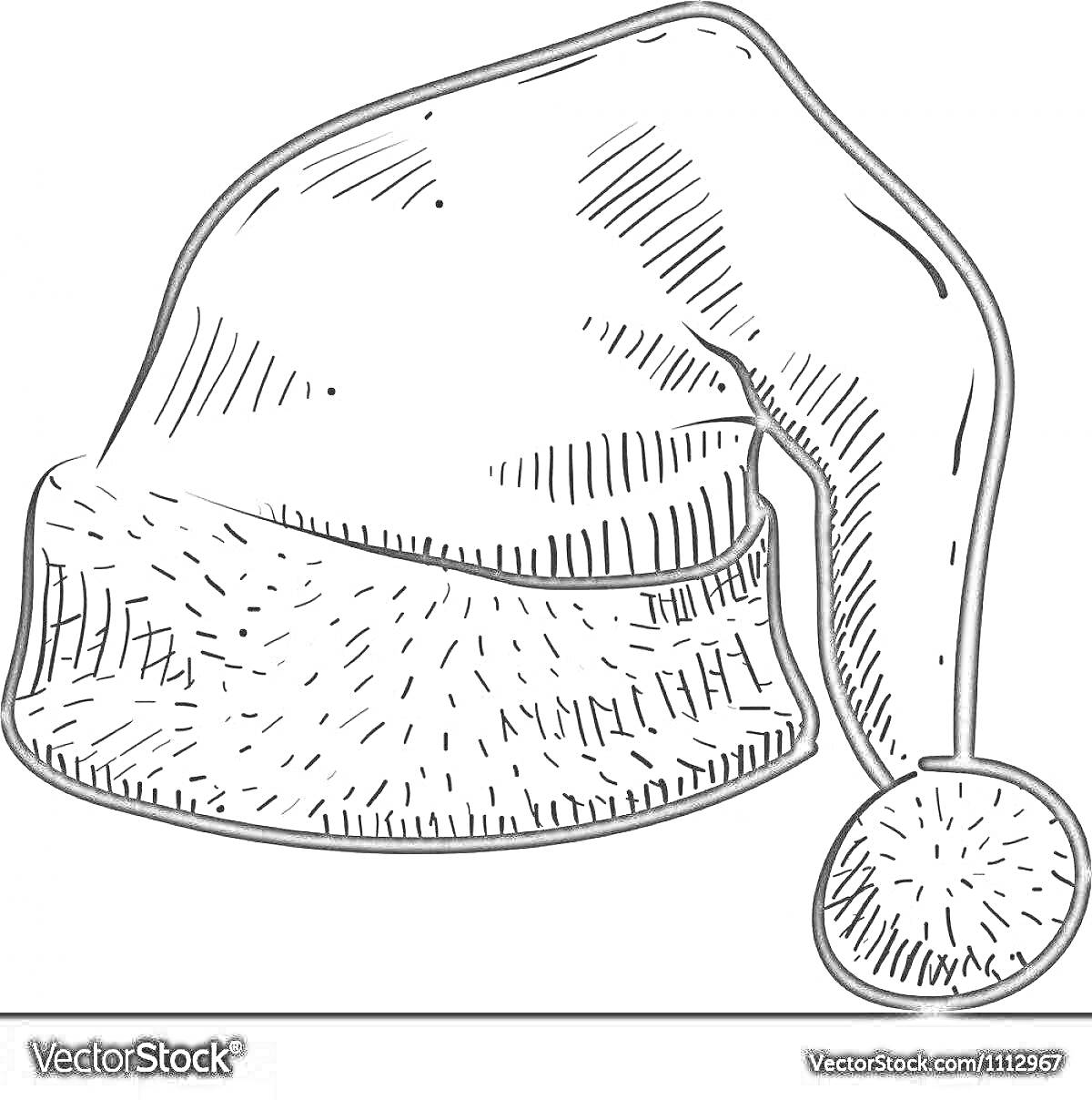 Раскраска Новогодняя шапочка с меховым подворотом и помпоном