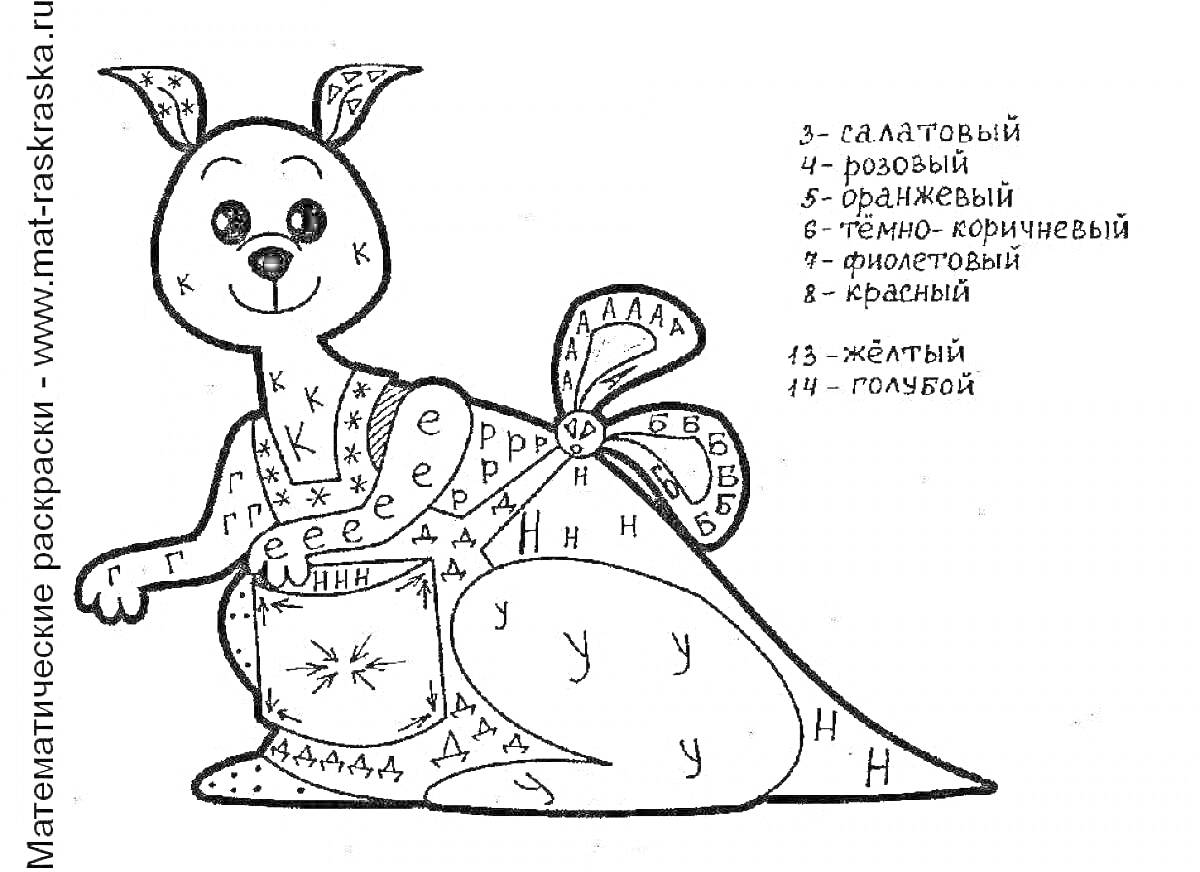 Раскраска Кенгуру с математическими примерами