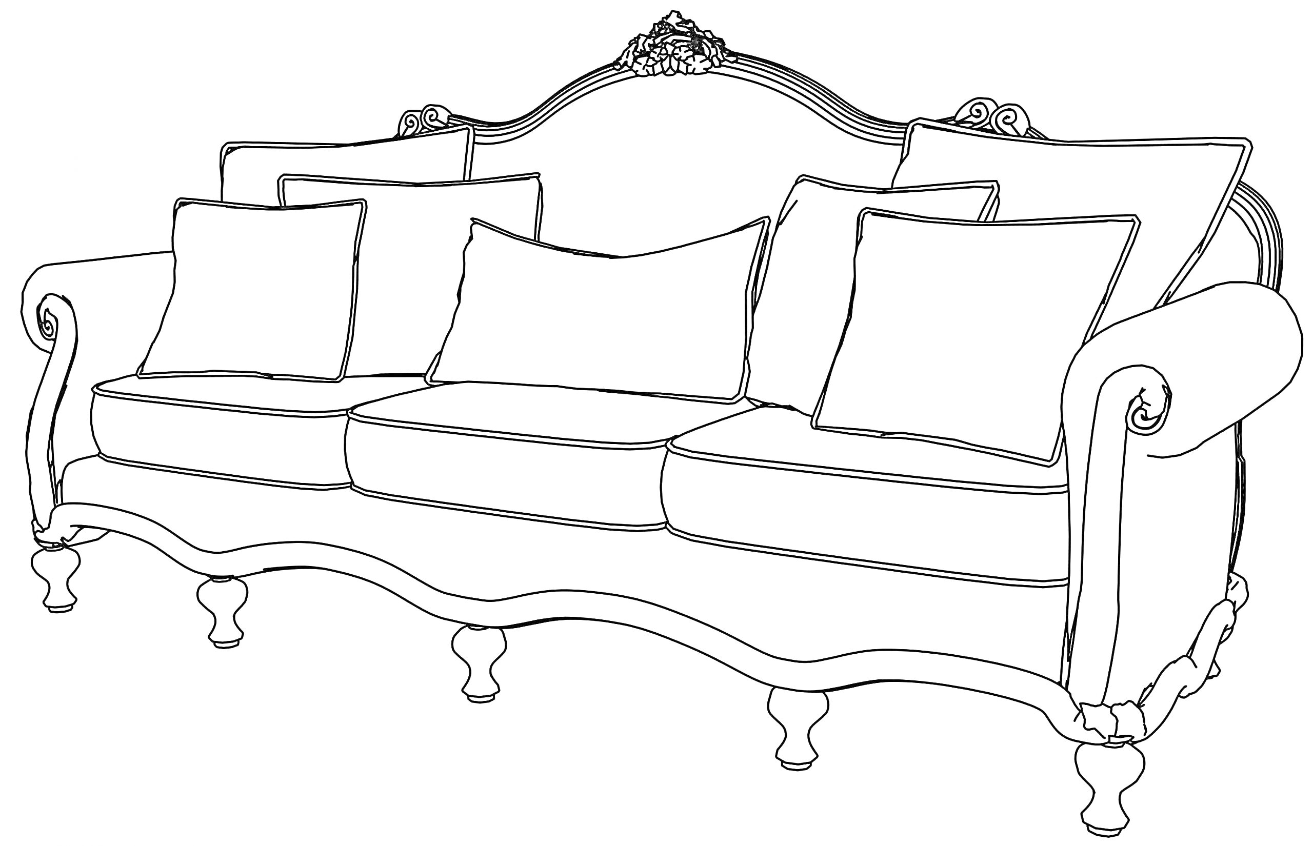 Раскраска Диван с резьбой и подушками