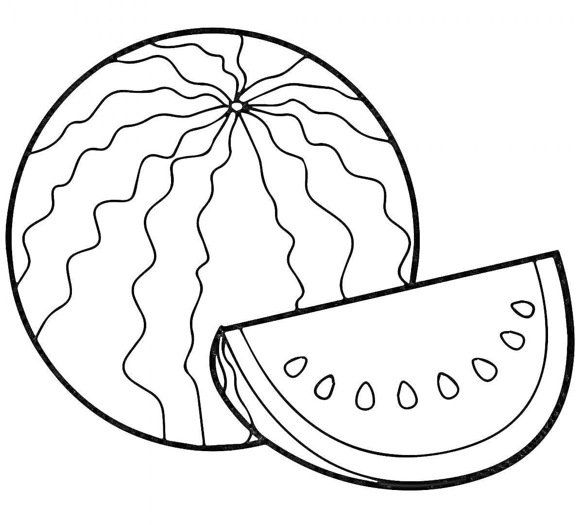 На раскраске изображено: Арбуз, Долька, Для детей, 4 года, 5 лет, Еда