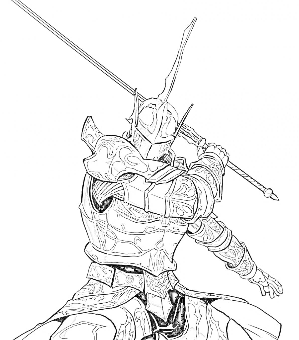 Раскраска Рыцарь в доспехах с мечом