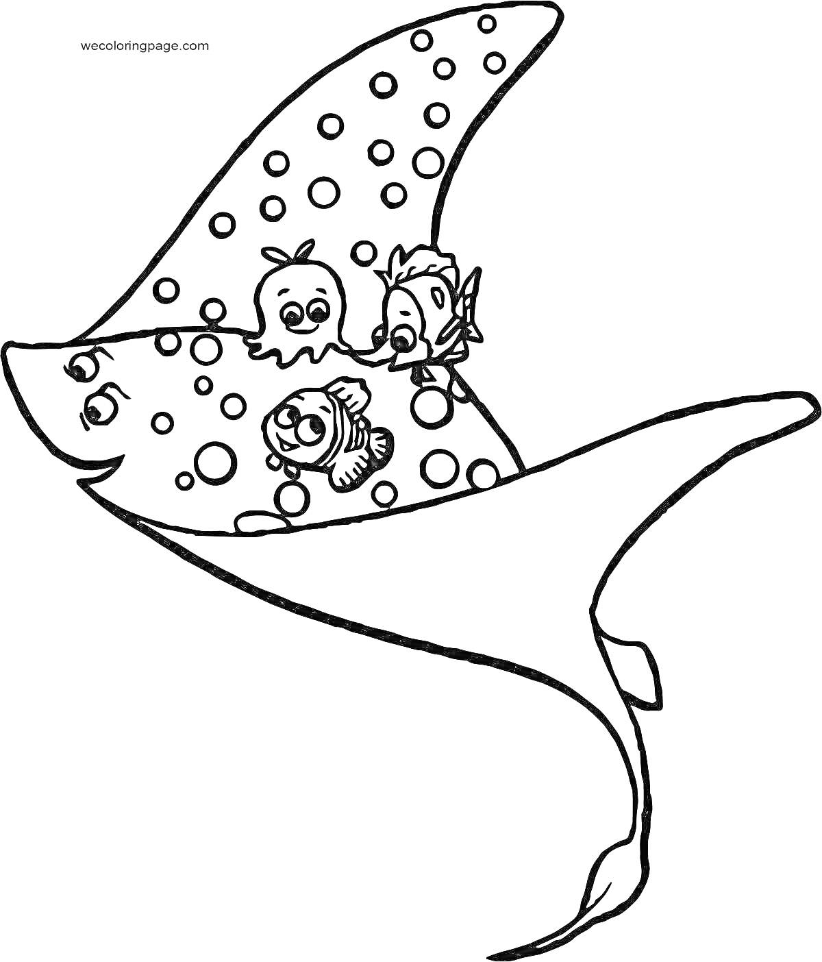 На раскраске изображено: Скат, Подводный мир