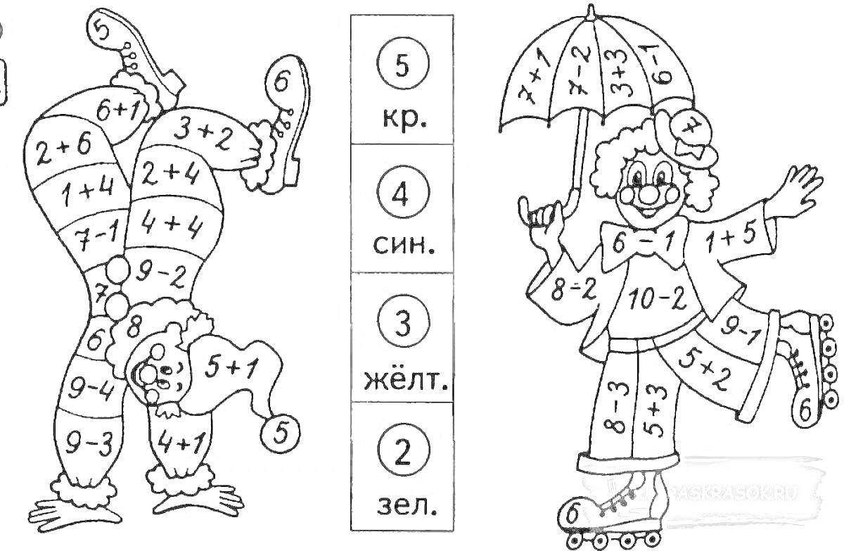 На раскраске изображено: Счет, Математика, Сложение, Вычитание, Примеры, Учеба