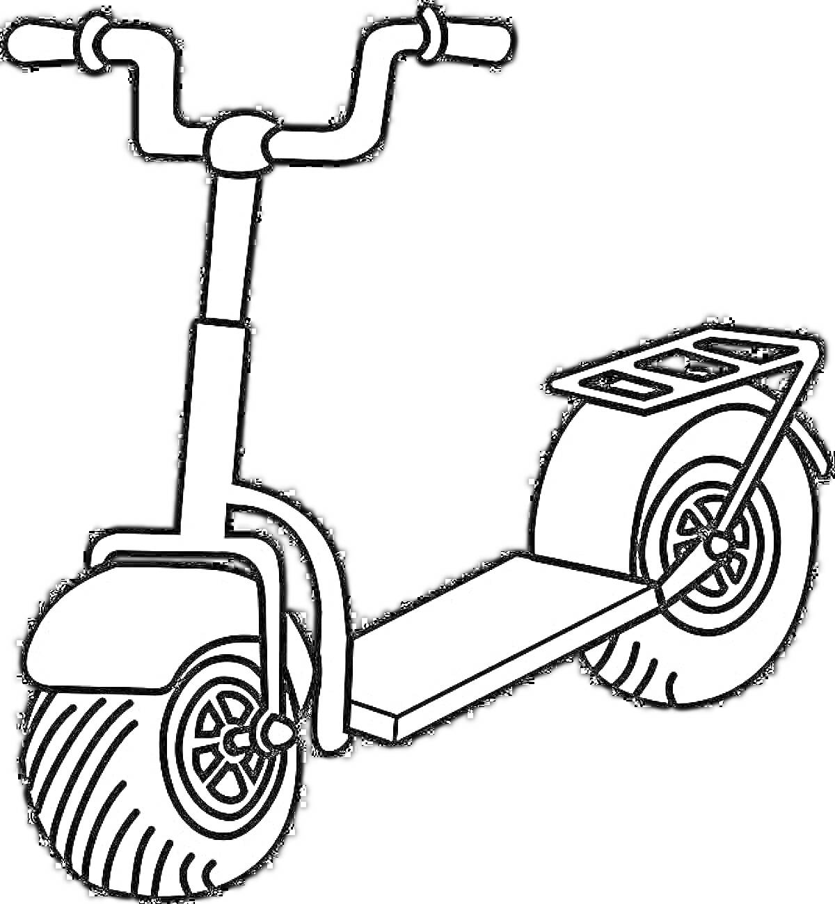 Раскраска Самокат с рогами, руль с ручками, колесо, рама с подножкой