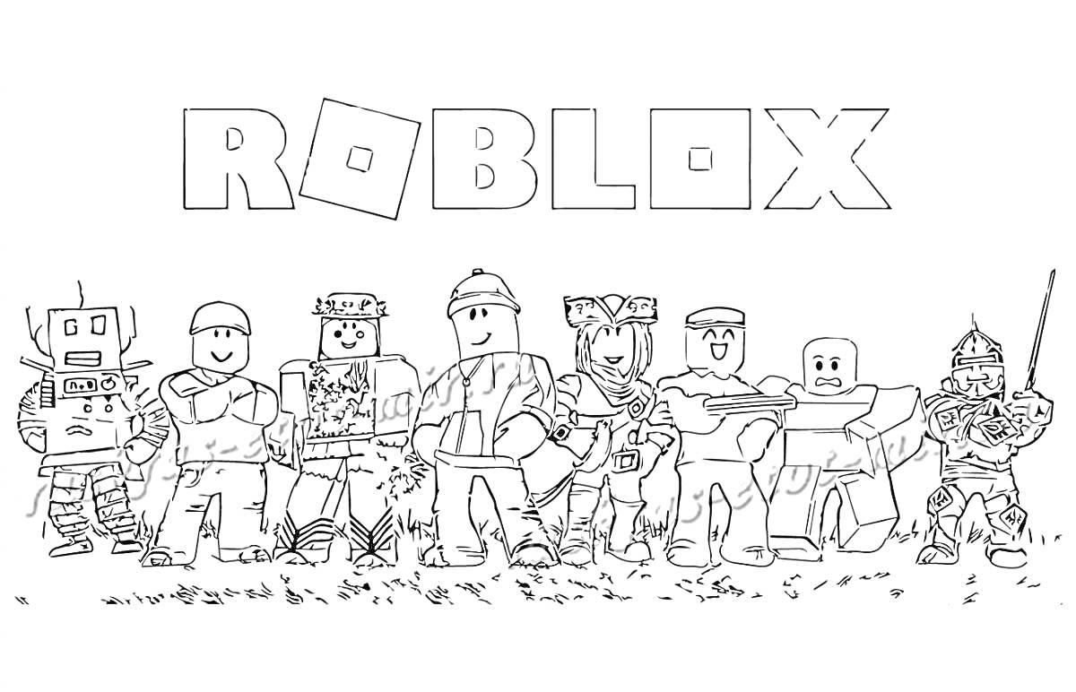 На раскраске изображено: Roblox, Игра, Ниндзя, Роблокс, Друзья, Герой, Воин, Персонаж, Робот, Логотипы