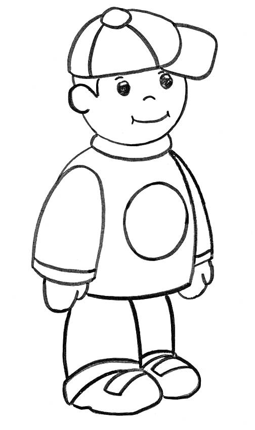 Мальчик в свитере с круглым узором и кепке