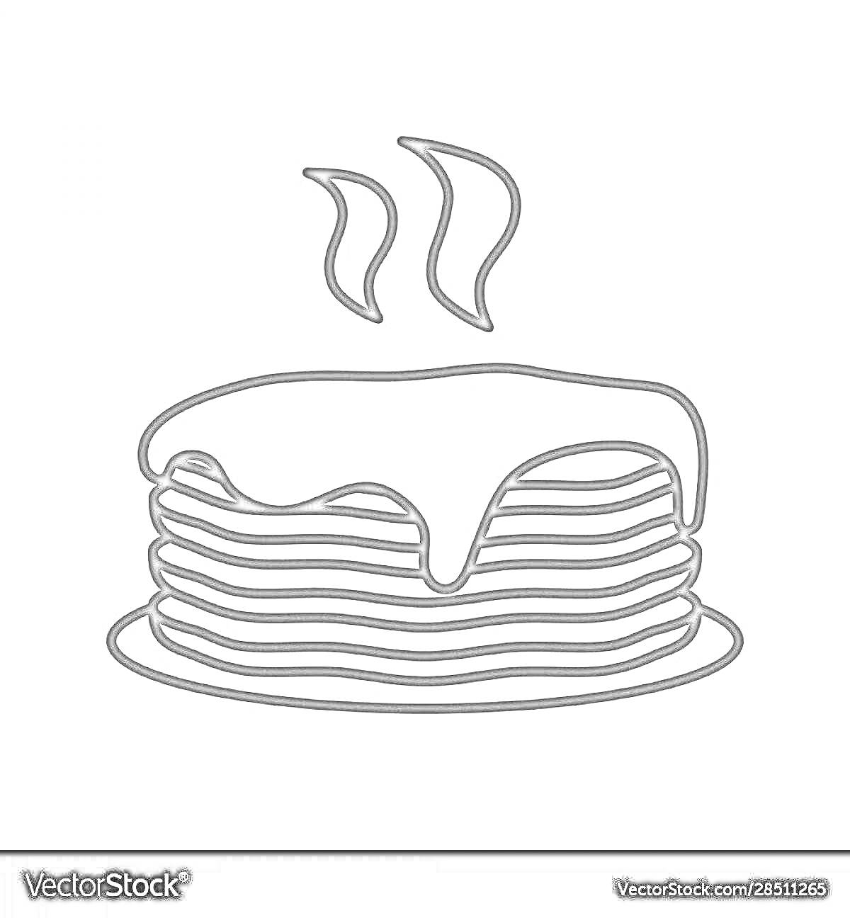 Раскраска Стопка панкейков с сиропом и паром