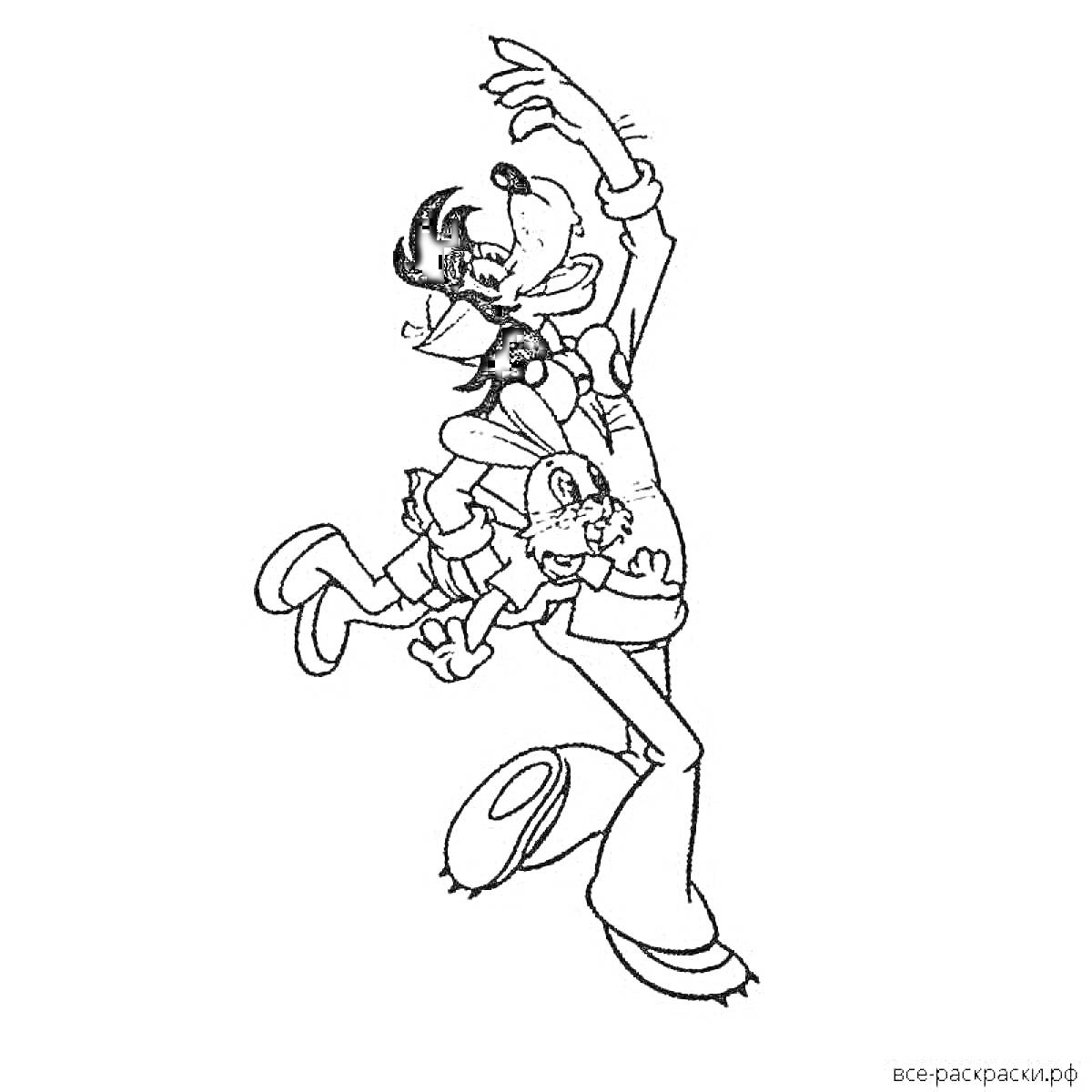 На раскраске изображено: Волк, Заяц, Юмор