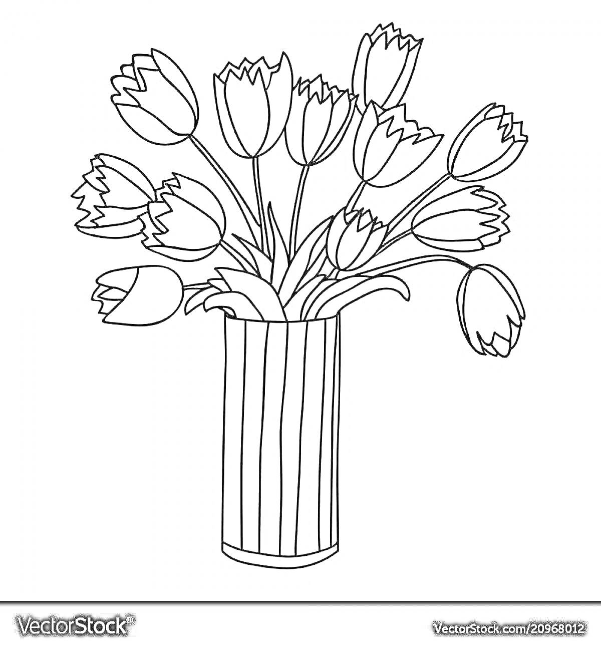 Раскраска Тюльпаны в полосатой вазе