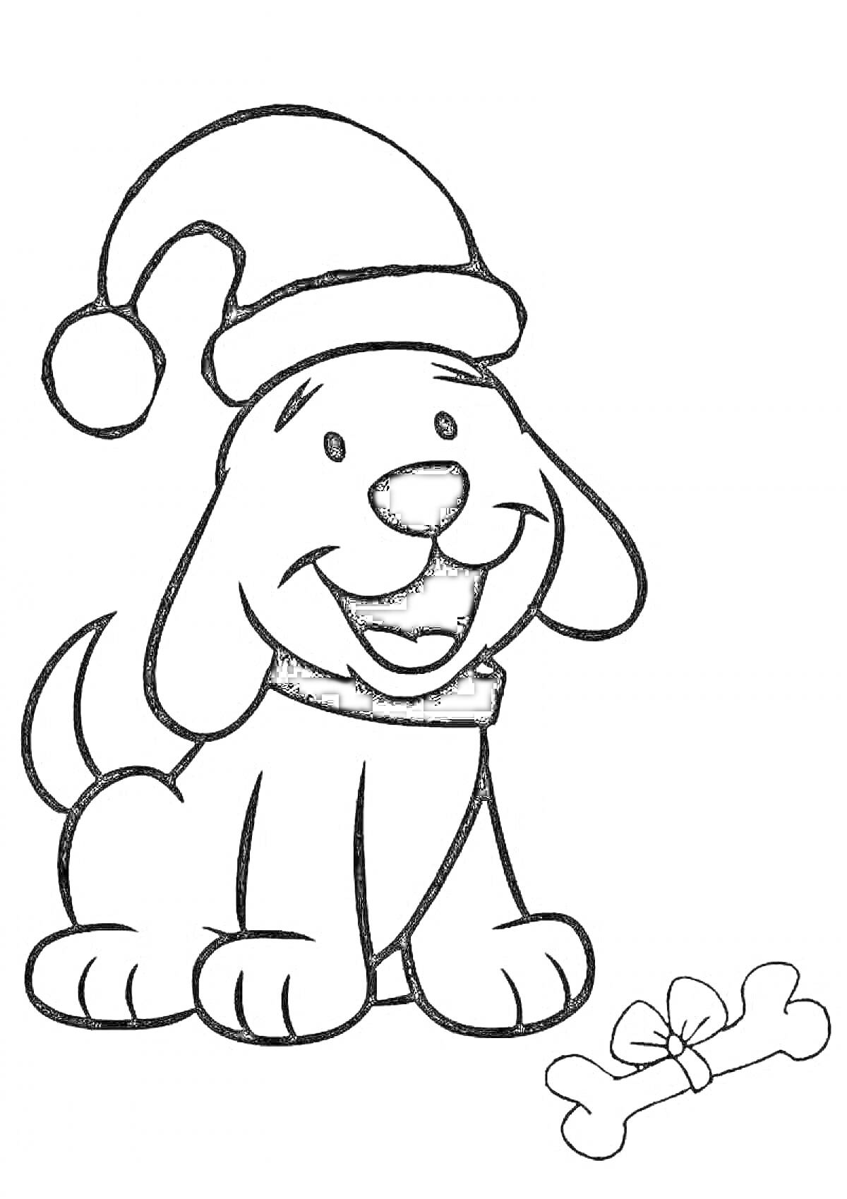 На раскраске изображено: Новогодняя шапка, Новый год, Собака