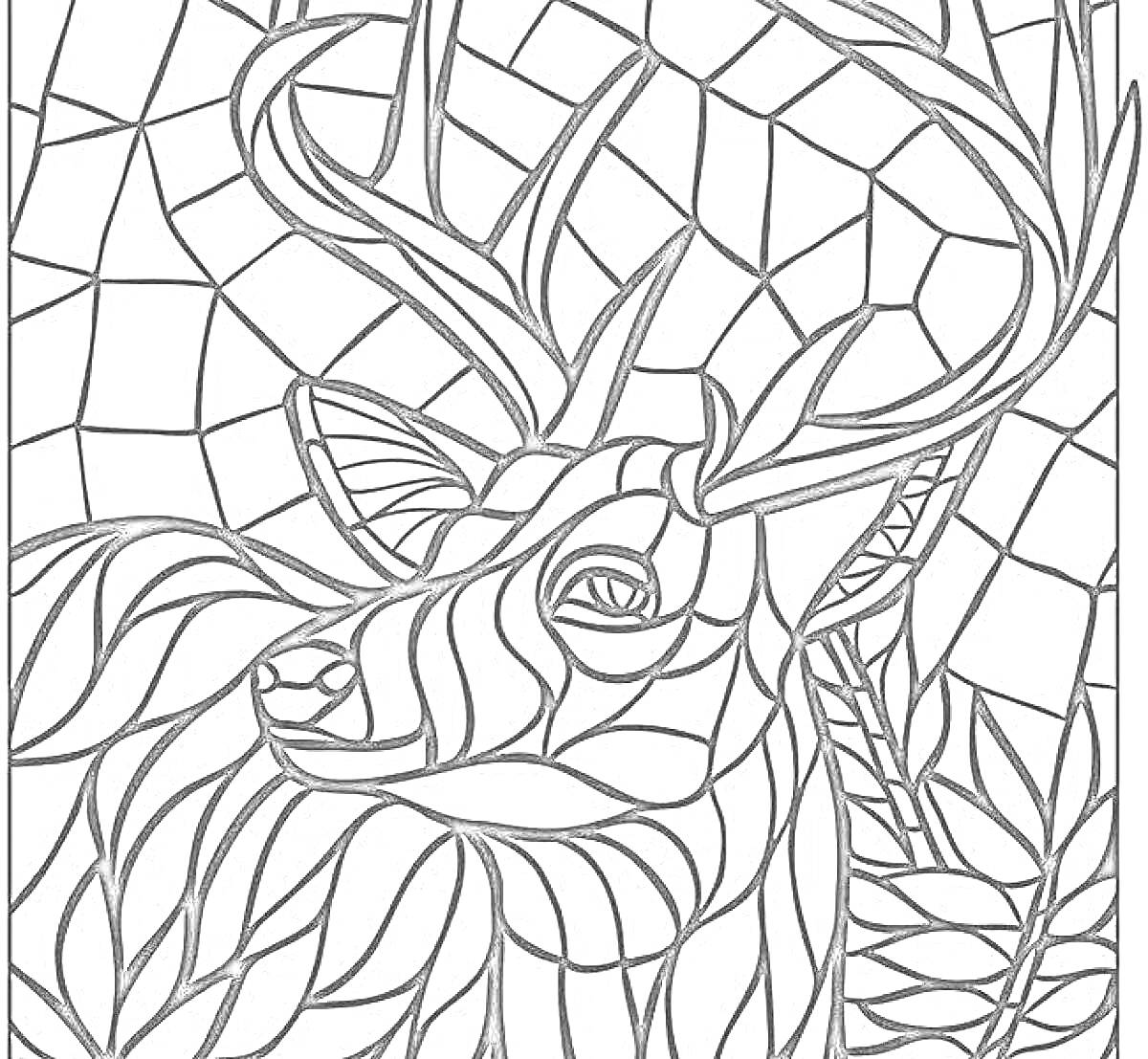 Раскраска Лесной олень в мозаичной технике