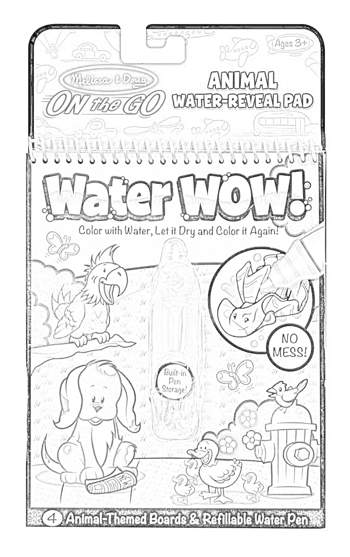 Раскраска Animal Water-Reveal Pad от Melissa & Doug, включает 4 доски с изображениями животных и многоразовый водяной маркер