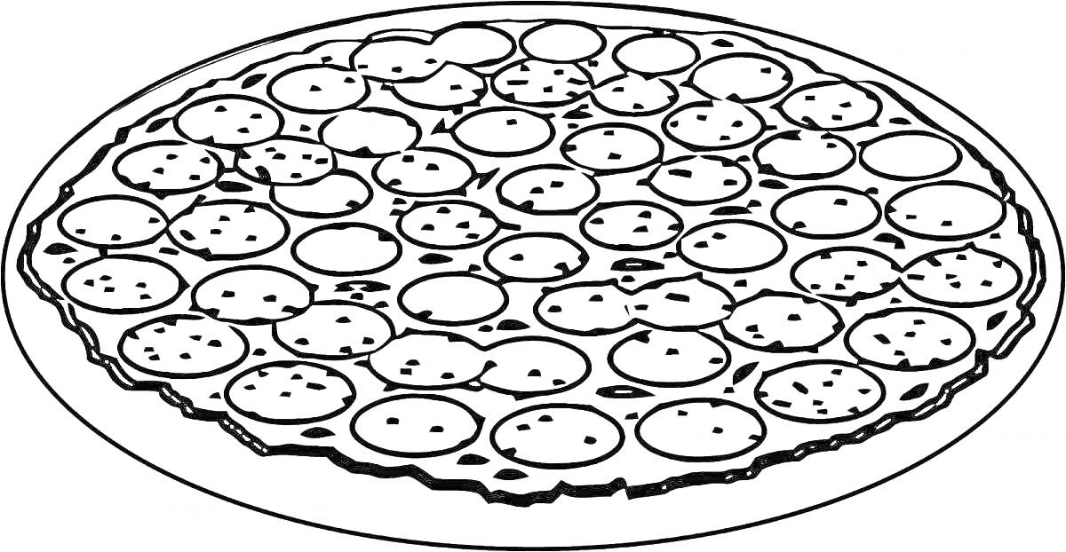 Раскраска Большая пицца с пепперони