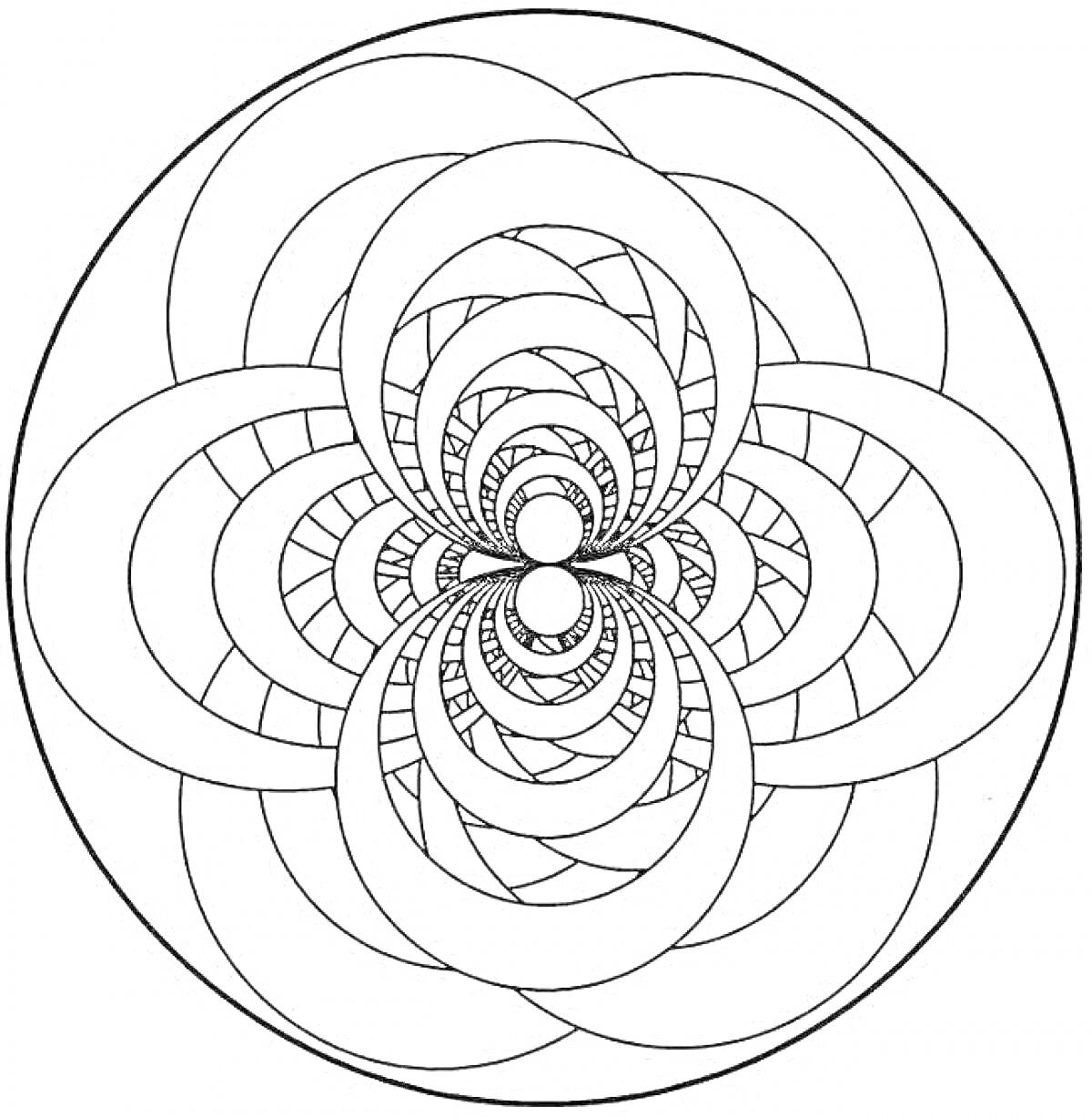 Раскраска Спиральные концентрические круги в цветочном узоре