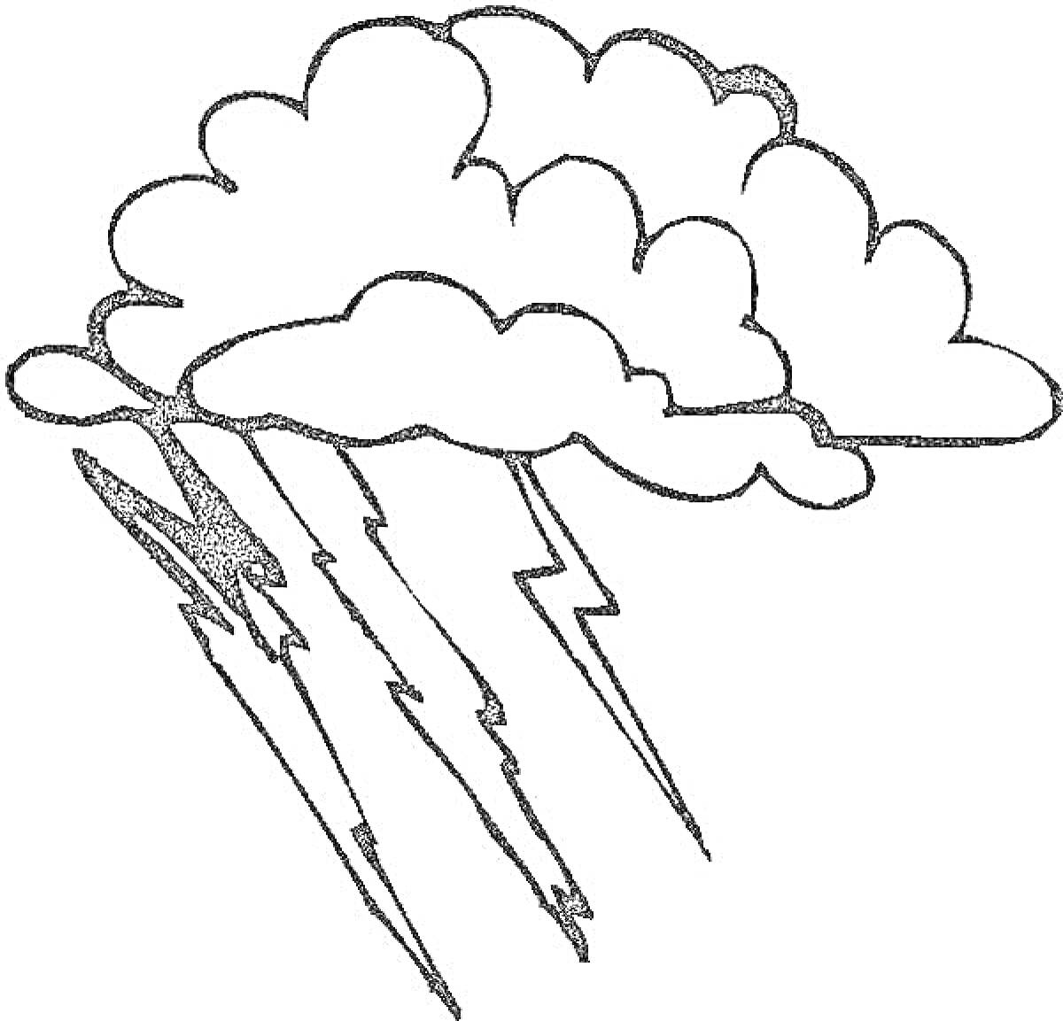 На раскраске изображено: Тучи, Град, Дождь, Облака, Погода, Гроза, Природа
