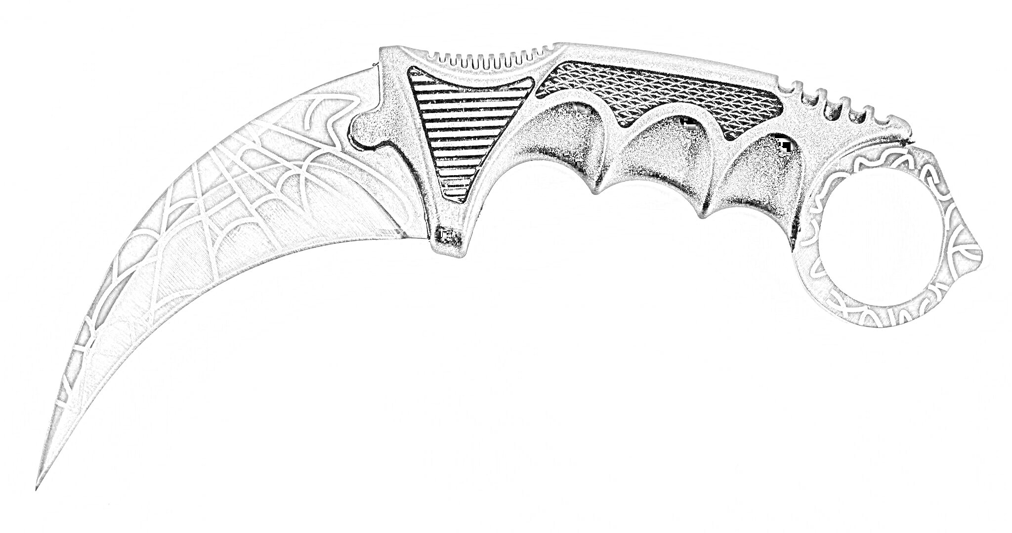 На раскраске изображено: Керамбит, Нож, Паутина, Оружие, Клинок, Кольцо для пальца