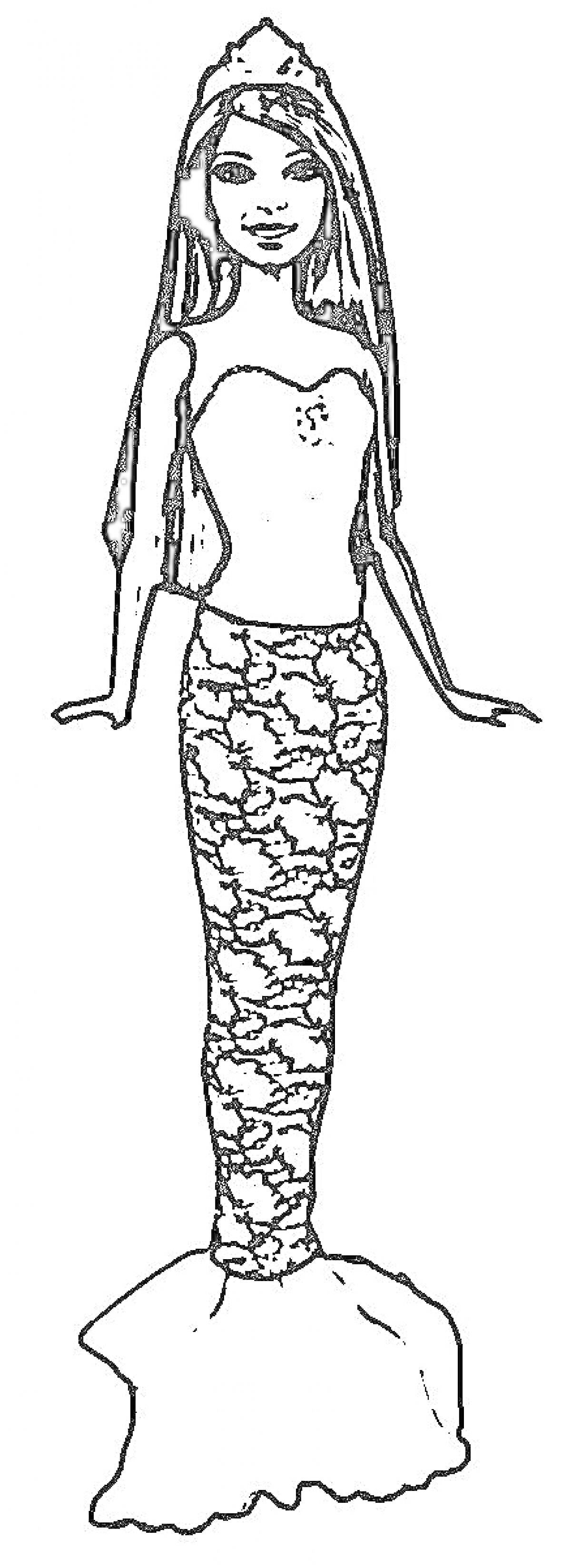 Раскраска Барби с тиарой в образе русалки