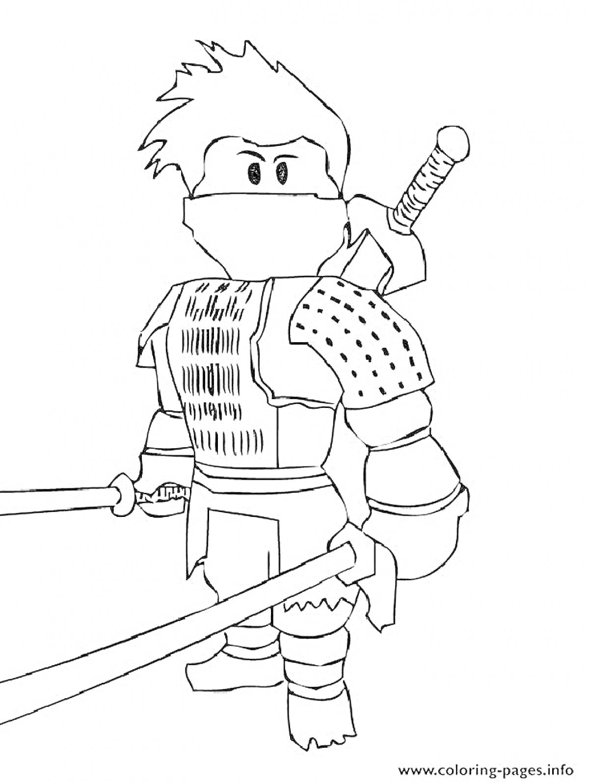 Раскраска Воин Роблокс с двумя мечами и броней
