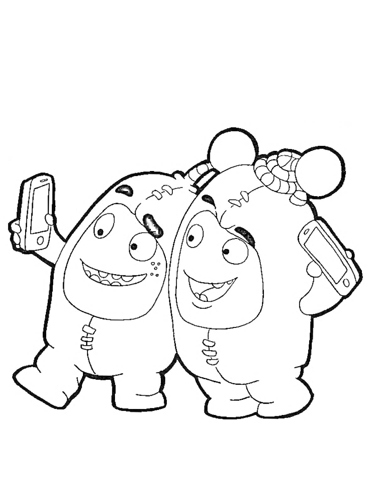 Раскраска Два чудика с телефоном делают селфи