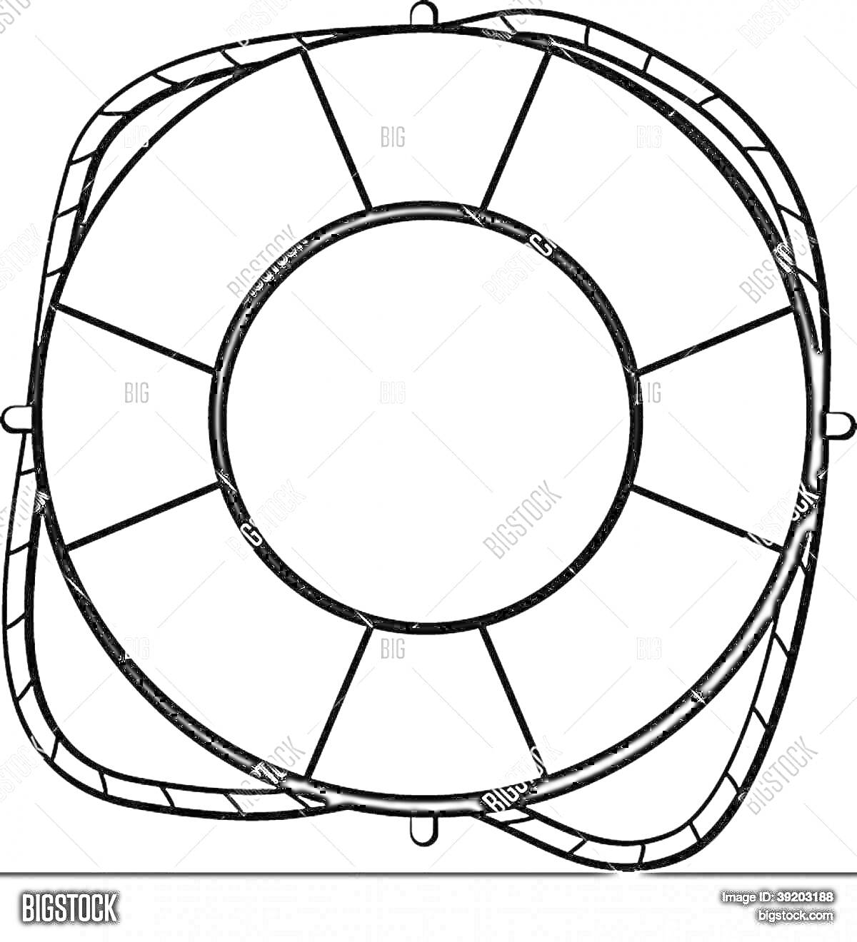 Раскраска Спасательный круг с канатом и сегментами для раскрашивания