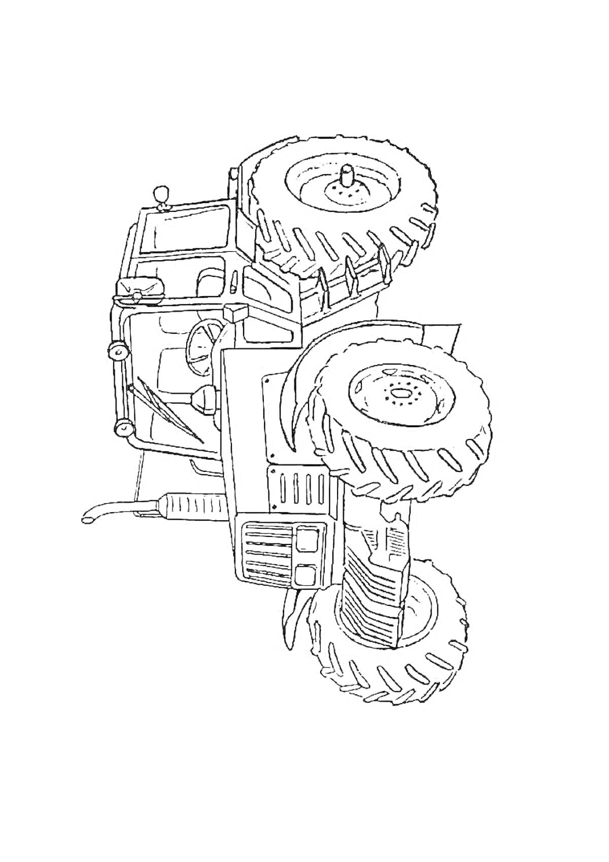 Раскраска Трактор МТЗ-80 с большими колесами и кабиной
