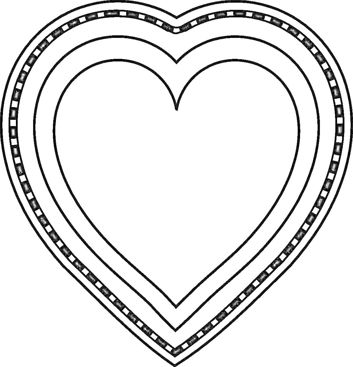 Раскраска Сердце с тремя слоями, внутри внешний слой с квадратиками