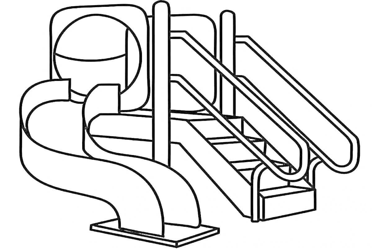 Раскраска Горка с винтовым спуском, лестницей и площадкой для детей