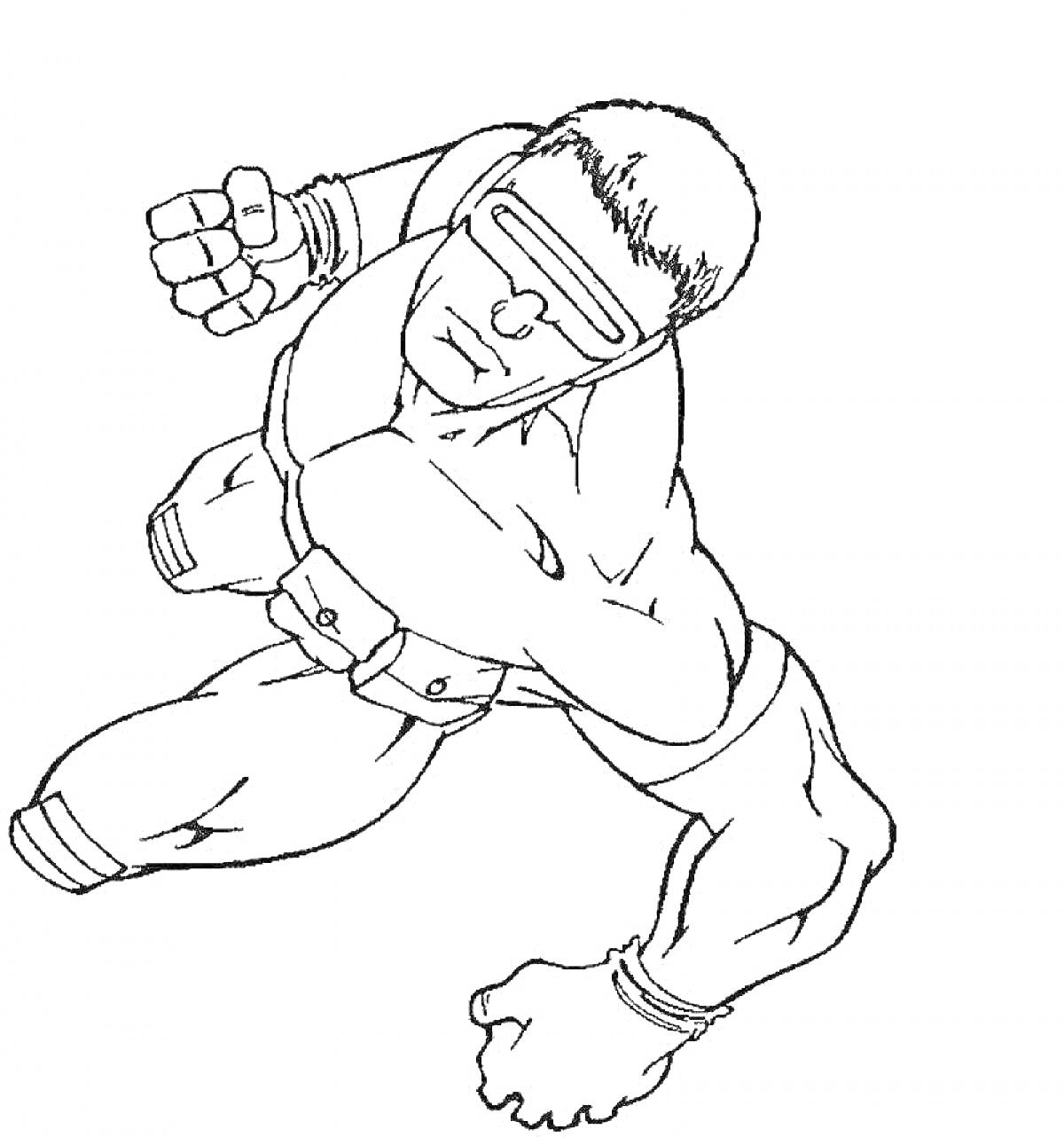 Раскраска Супергерой из Гуджитцу с очками и в костюме в боевой позе