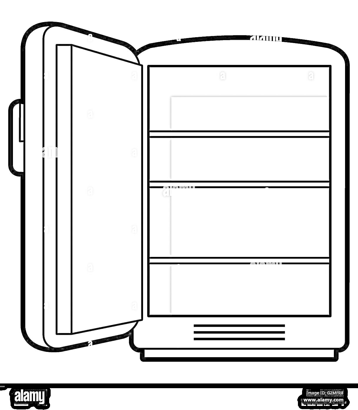 Раскраска Пустой холодильник с тремя полками