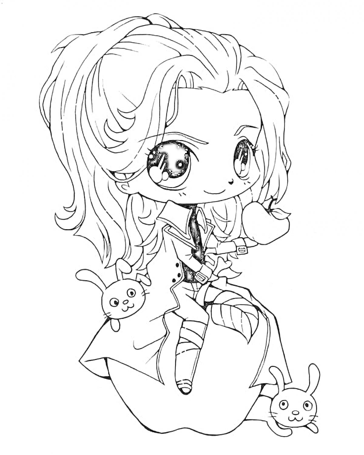 Раскраска Чиби персонаж с зайчиками