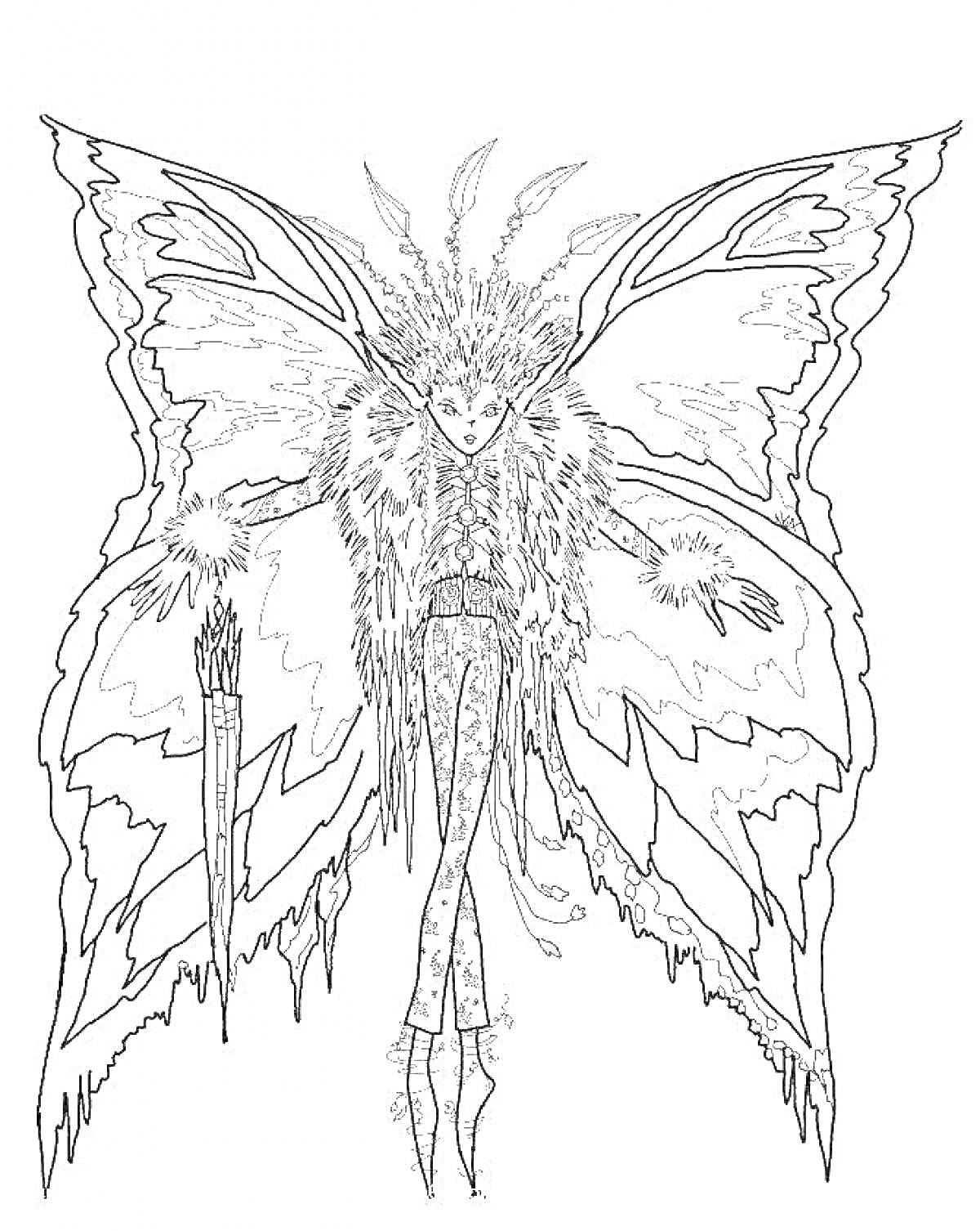 Раскраска Фантастическое существо с бабочкоподобными крыльями и кистью