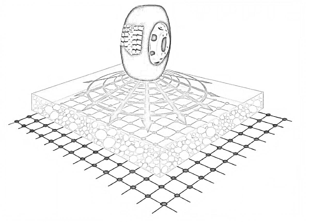 Раскраска Шина на платформе с геосеткой и слоем щебня