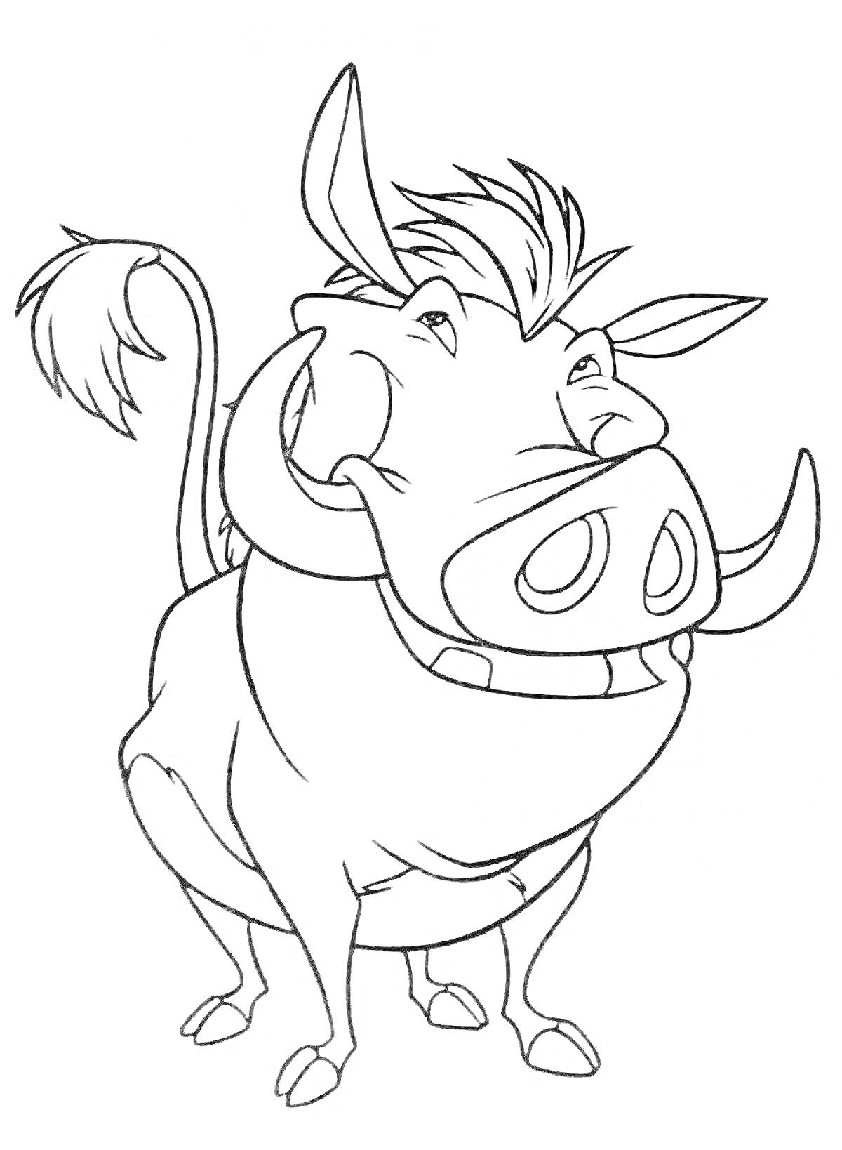 Раскраска Раскраска с пумбой из мультфильма, включая уши, клыки, хвост, гриву и ноги