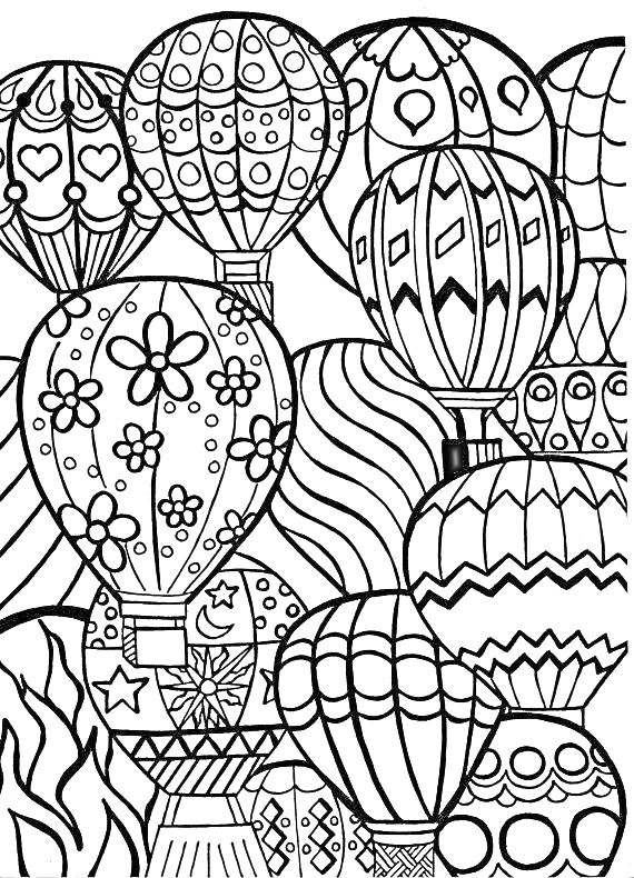 Воздушные шары с узорами (цветы, звезды, волны, зигзаги, круги)
