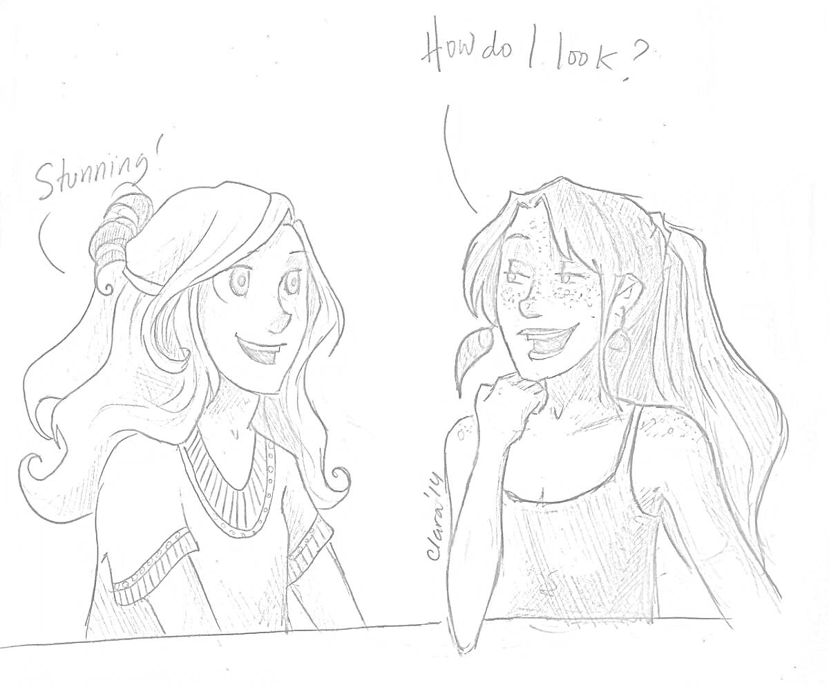 Раскраска Две девушки, одна говорит 