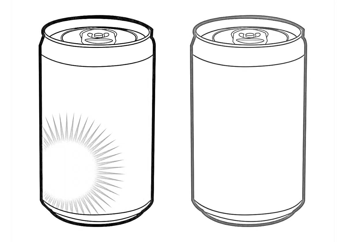 Раскраска Две банки с светлыми крышками, у одной из которых тёмное пятно в центре
