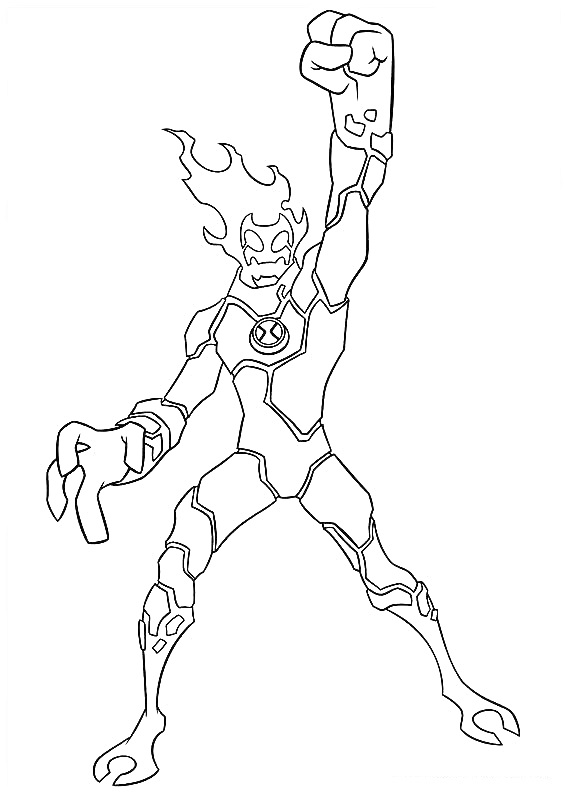 Инопланетный герой из Бен Тен с поднятой рукой и огненными волосами