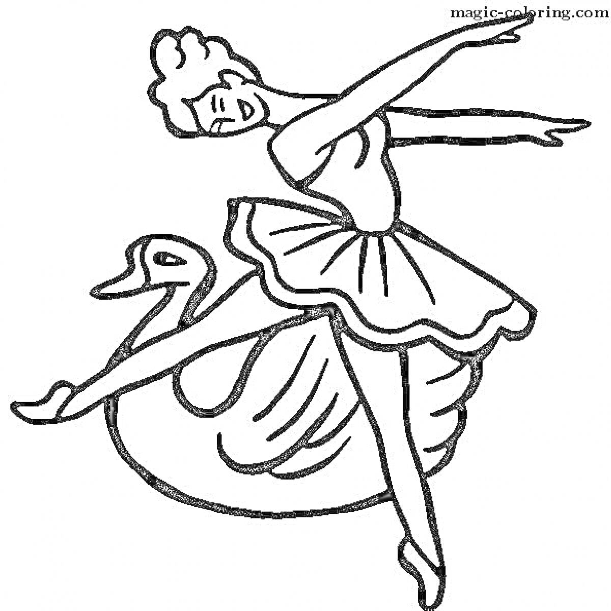 На раскраске изображено: Балерина, Лебедь, Танец, Балет, Пуанты, Искусство