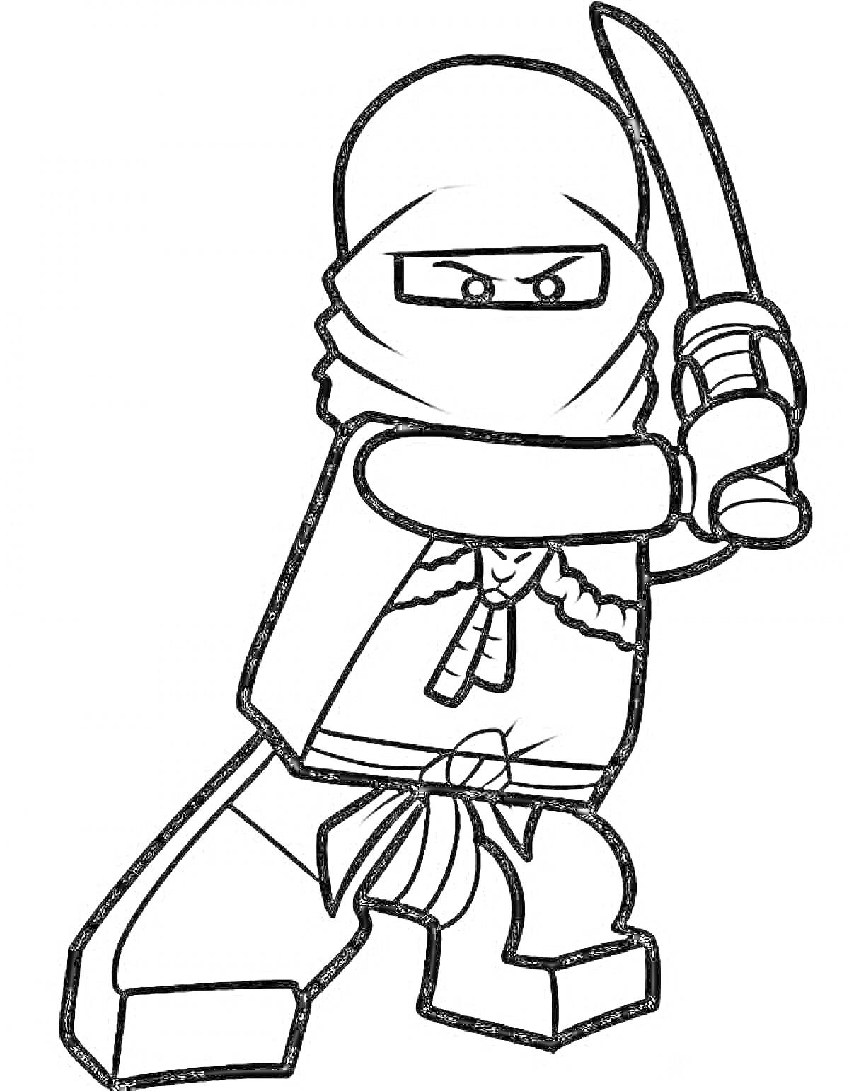 На раскраске изображено: Лего, Ниндзя, Меч, Воин, Маска, Оружие