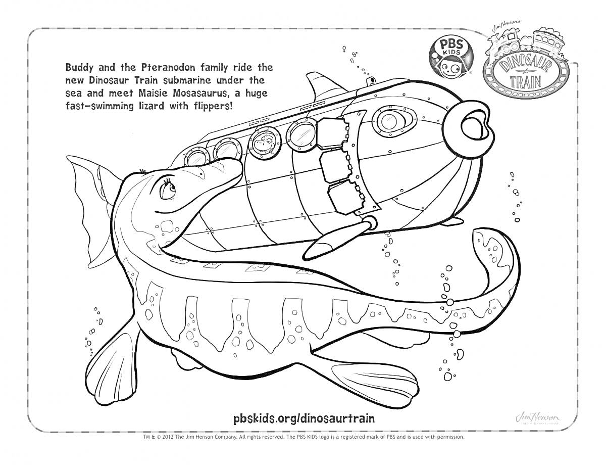 Раскраска Подводная лодка и Мазазавр