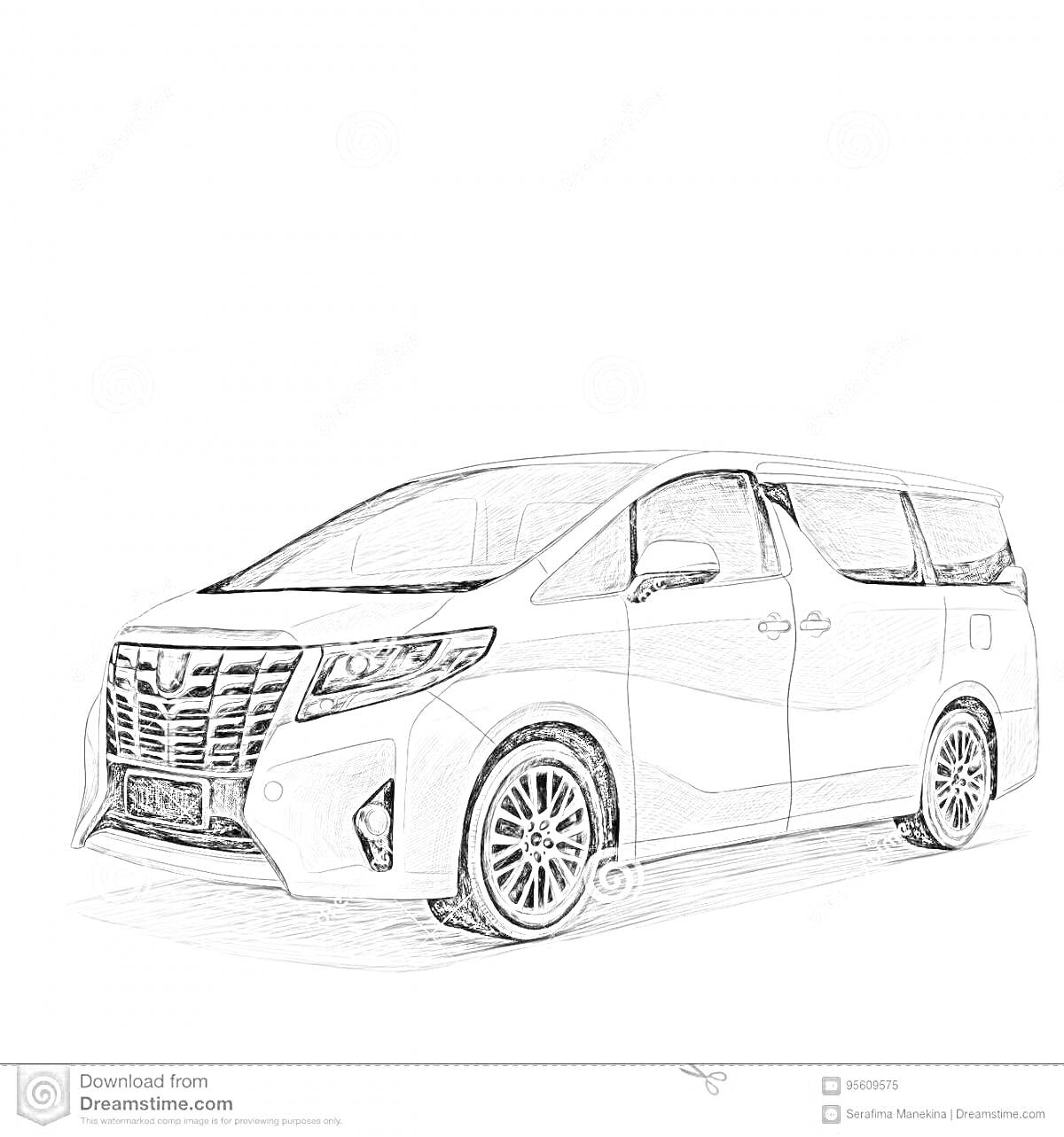 Раскраска Toyota Alphard с видом сбоку и спереди