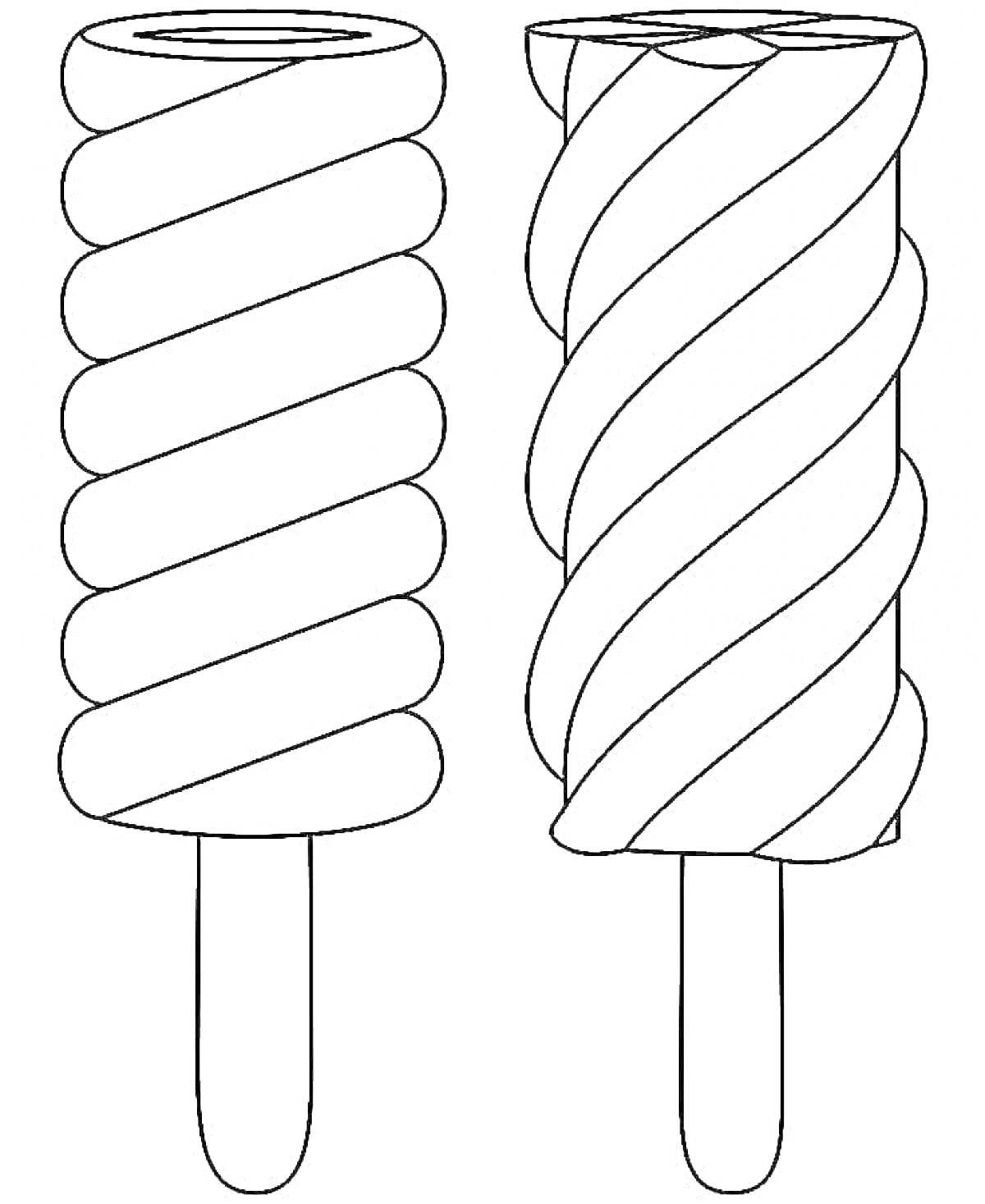 Раскраска Два эскимо на палочке с закрученными полосками
