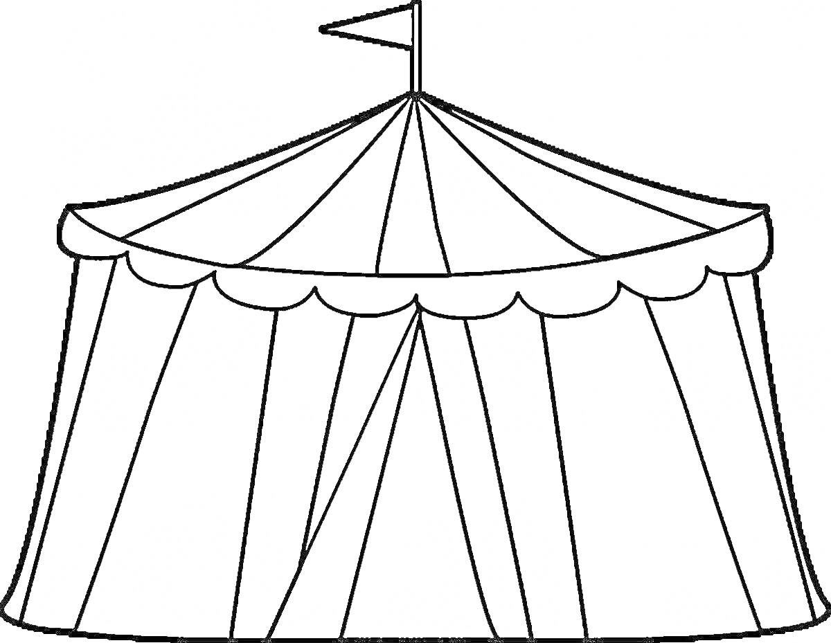 На раскраске изображено: Цирк, Шатер, Флаг, Крыша, Полосы