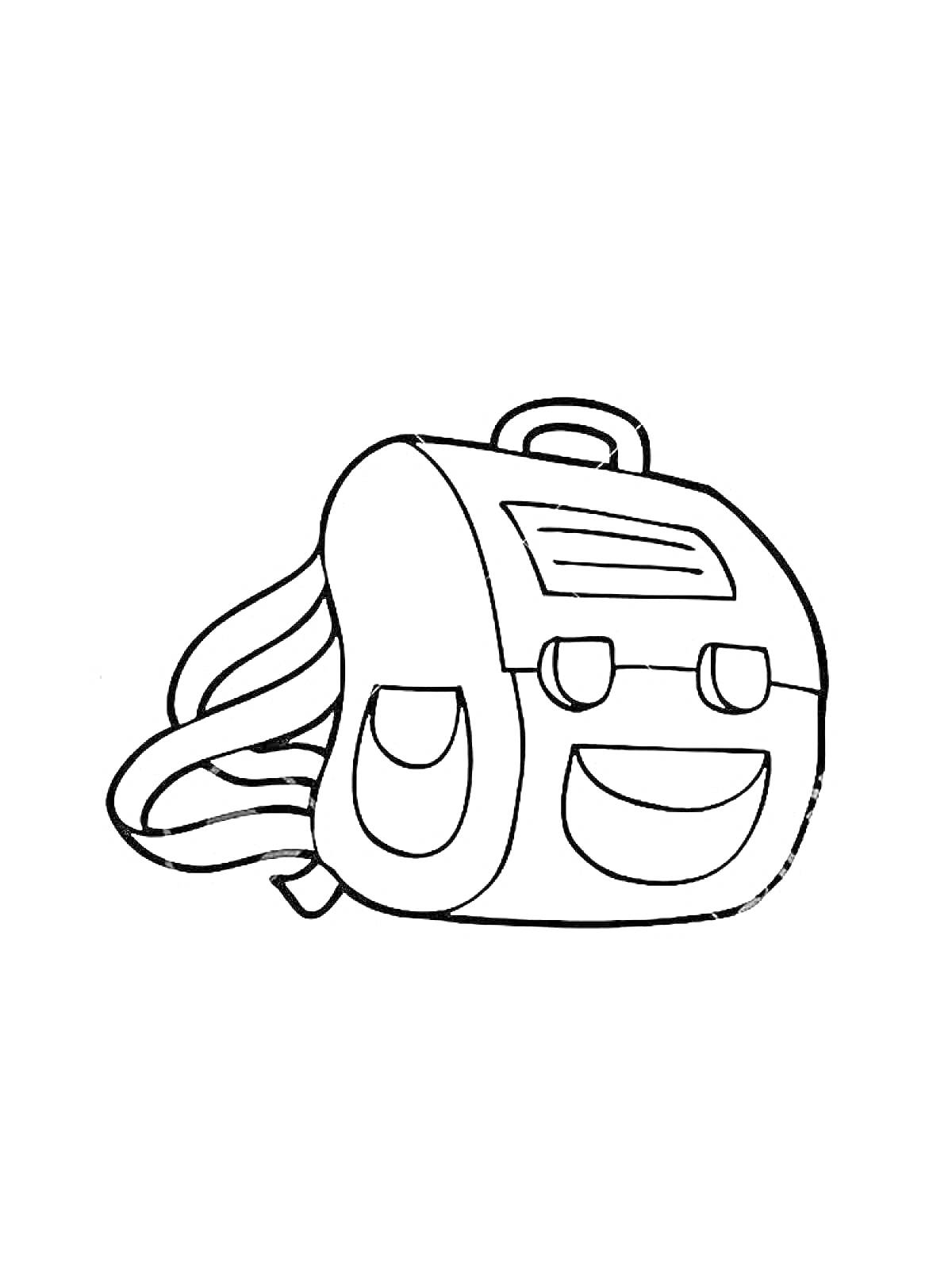 Раскраска Раскраска: Портфель (рюкзак) с карманами, ручкой и застежками