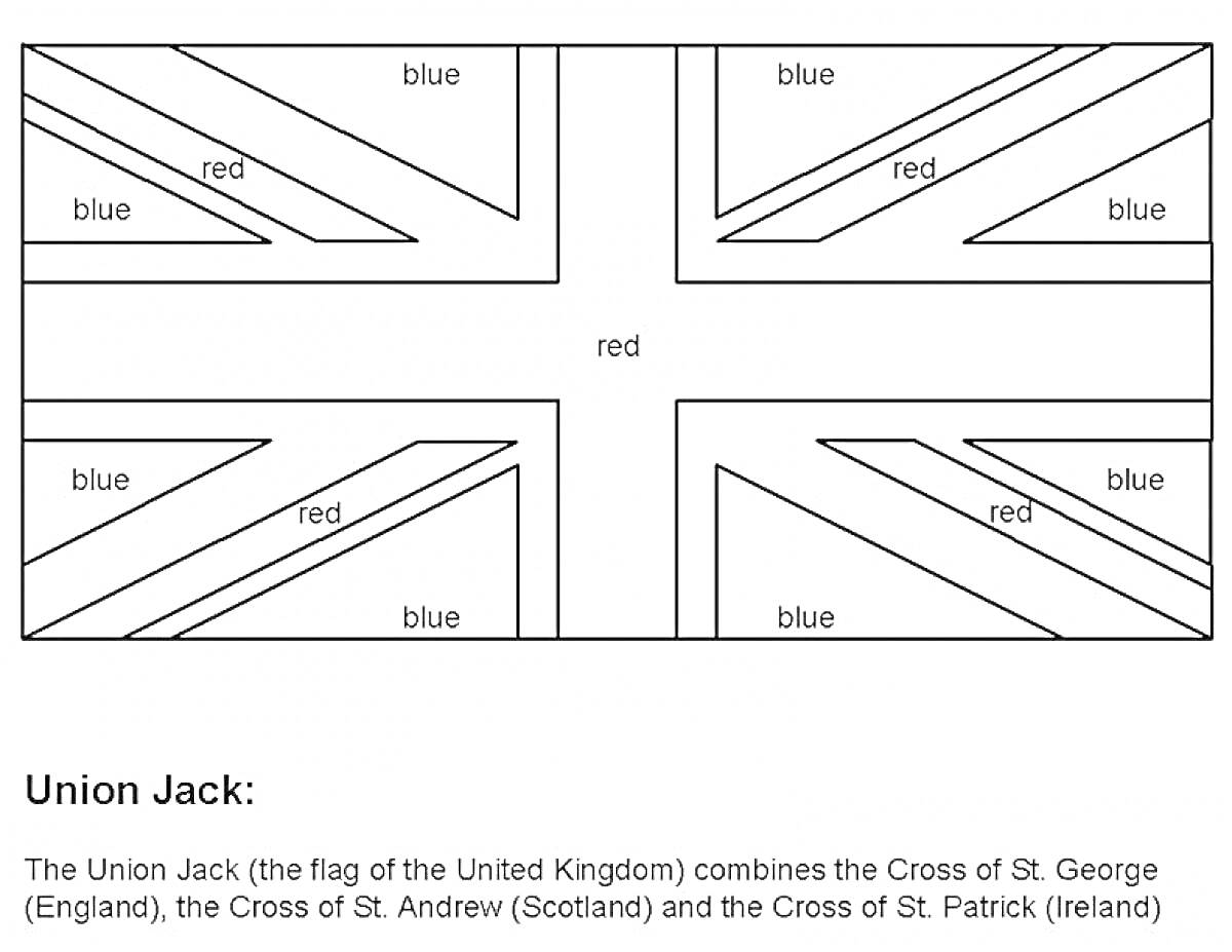 На раскраске изображено: Флаг Великобритании, Union Jack, Инструкция, Образование