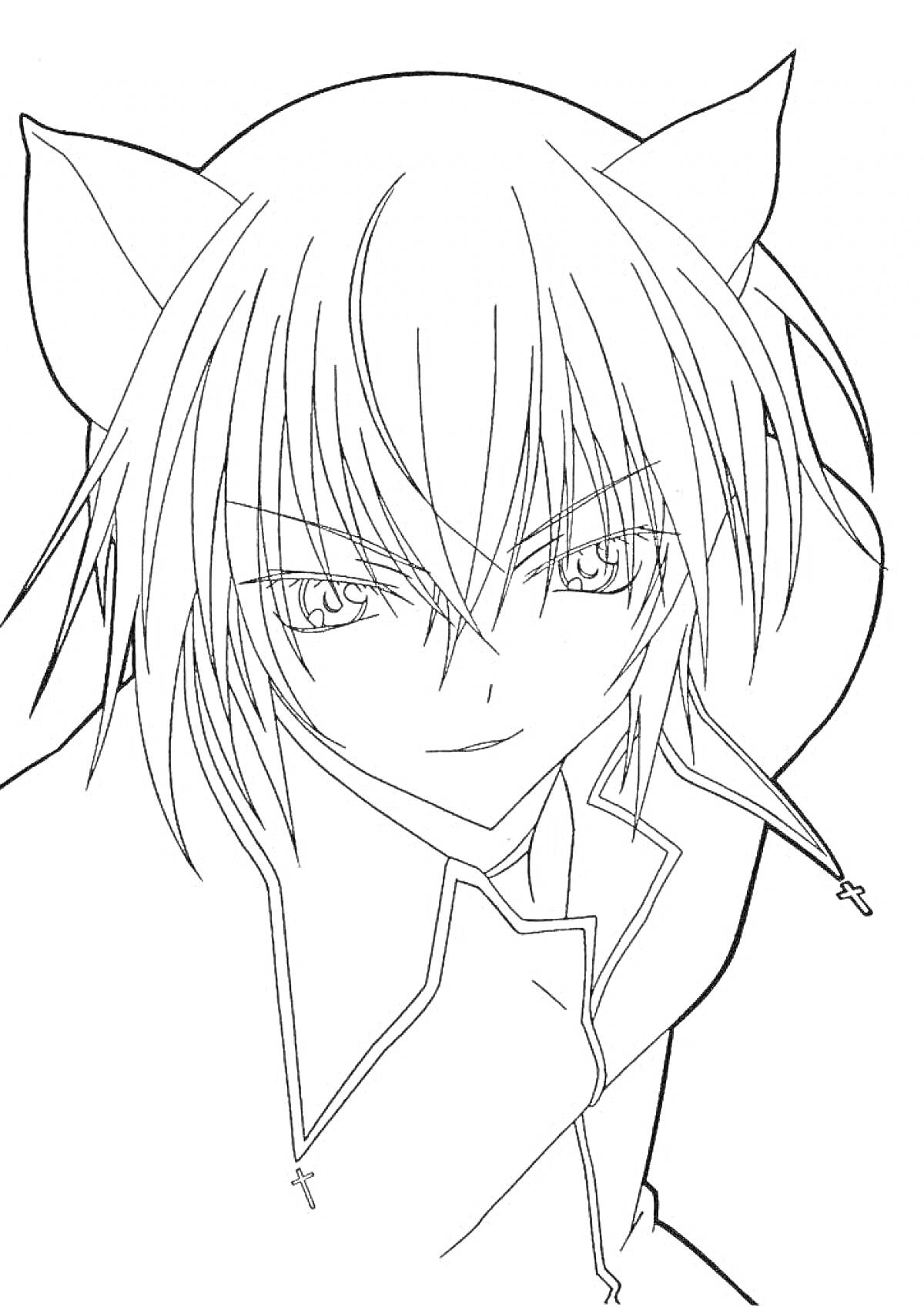 Раскраска Аниме парень с кошачьими ушами и челкой